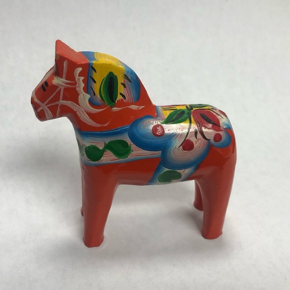 Swedish Dala horse hand painted folk art red wooden - Picture 2 of 11